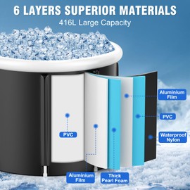 Hlonly 110 Gal Ice Bath Tub for Athletes - Insulated Cold Plunge Tub with Cover, XL Portable Foldable Ice Pod for Home, Gym & Outdoor Recovery, Cold Therapy Tub, Black