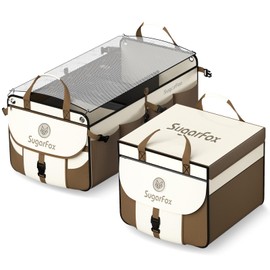 SugarFox Modular (63L+26L) Trunk Organizer for Car/SUV, Dual Covers, Foldable Waterproof Organizer, Multi-Compartment, Brown-M006