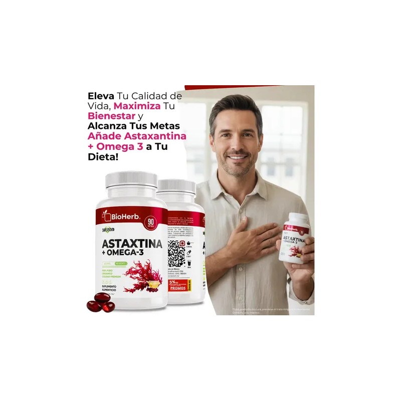BioHerb Astaxantina 12mg Omega 3 EPA y DHA Fórmula Premium