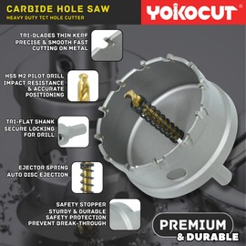 1-3/8 Inch Carbide Hole Saw, Hole Cutter Carbide Tipped with Pilot Drill Bit, TCT Hole Saws for Stainless Steel, Metal, Iron, Copper, Brass, Plastic, Wood