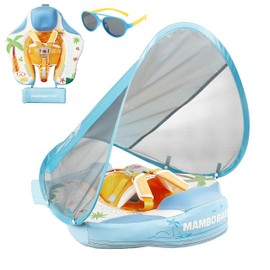 Lurui Baby Floats for Pool with Canopy Removable UPF 50+ UV Sun Protection Canopy Mambobaby Float Non Inflatable Upgrade Soft Waterproof Skin-Friendly Leather Material Infant Swim Float 3-24 Months