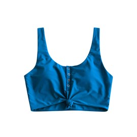 ZAFUL Women's Front Knot Bikini Tops Crop Tankini Top Scoop Neck Padded Bathing Suit Tops, 0-Navy Blue, Medium