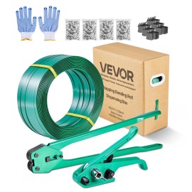 Heavy Duty Banding Sealer Tool Kit 1500 ft PET Band 450 Metal Seals 150 Corner Protectors Gloves Readymade Strapping SolutionLength of Strapping Belt: 1500 ft, Strapping Tape Type: PET