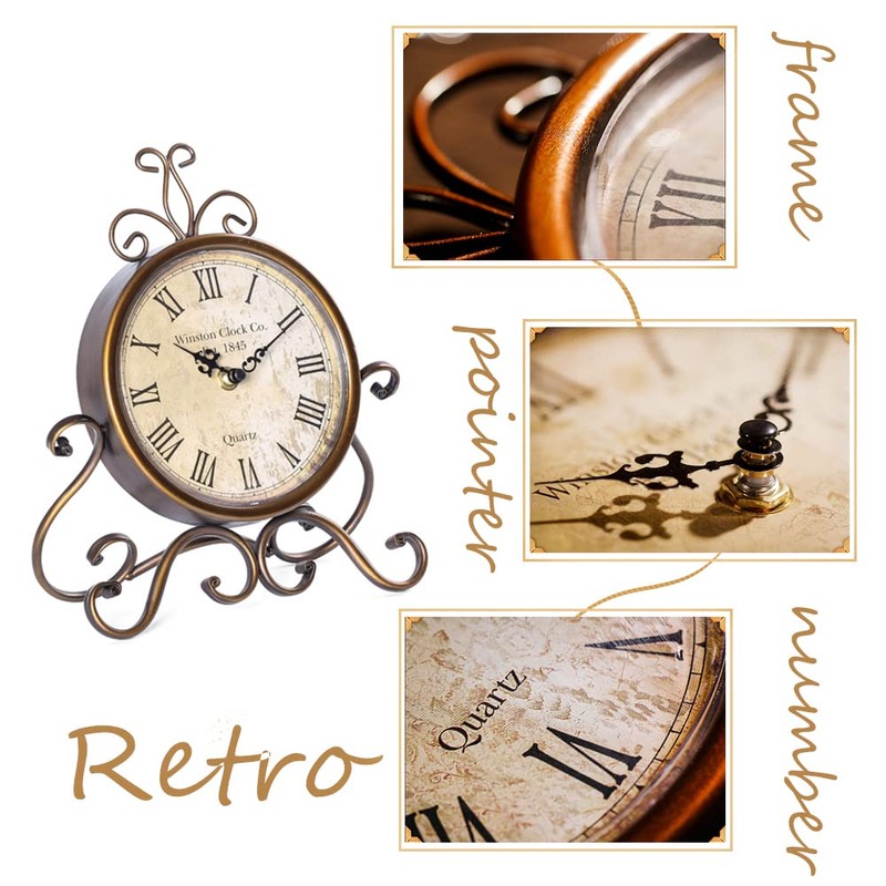 HZDHCLH Roman Table Clocks Silent Non Ticking Roman Retro Art