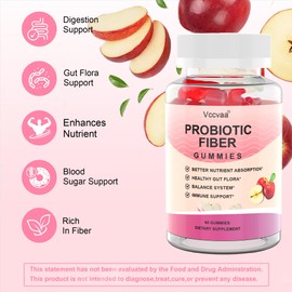 Vccvaa 9-in-1 Probiotic Fiber Gummies for Adults & Teens – 16g Total Fiber, 5 Billion CFU Probiotics, Psyllium, Inulin, Apple Cider Vinegar & Vitamin C – Digestive & Gut Health Support – 60 Gummies
