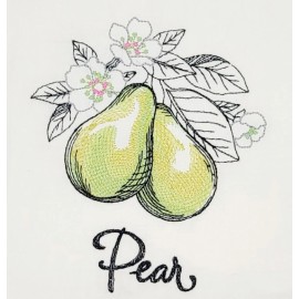Unbranded BOTANICAL FRUITS AND FLOWERS-PEARS MACHINE EMBROIDERED FLOUR SACK DISH TOWEL