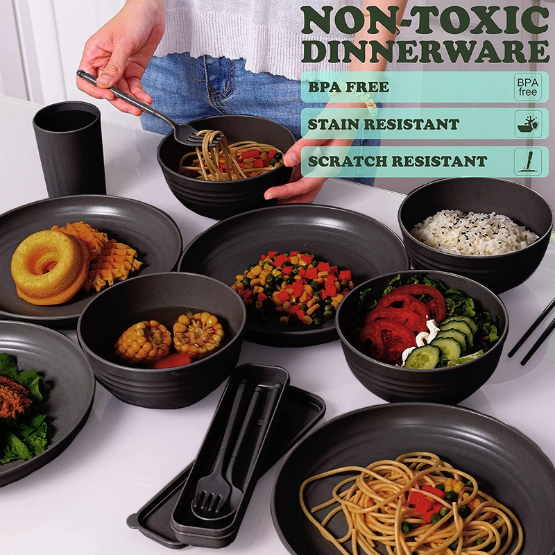 Wheat Straw Dinnerware Sets For 4 (36pc) Unbreakable Dinnerware n