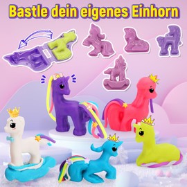 VBACALA 30 Pieces Clay Set for Children, Kneading Set Unicorn with 1 Unicorn Hairstyle 5 Unicorn Shape, 10 Cans Colourful Clay, DIY Kneading Accessories with Kneading Tool, Unicorn Gifts for Girls