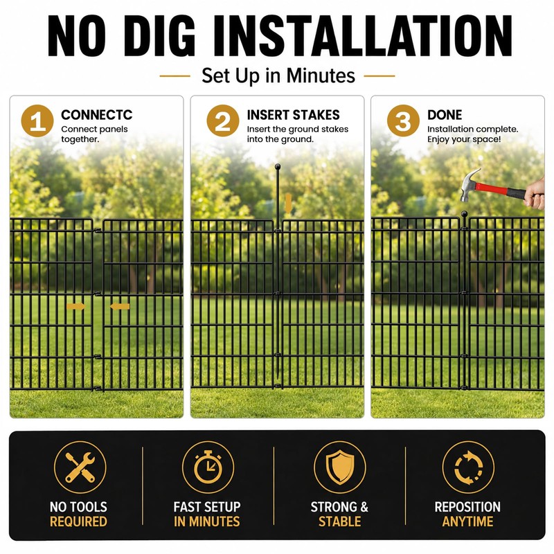 No Dig Garden Fence, Dog Fencing Outdoor for Yard, 5