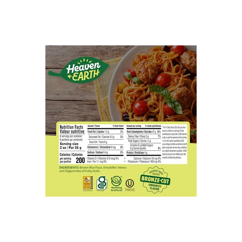 Heaven & Earth Brown Rice Pasta, Gluten Free Spaghetti, 12oz