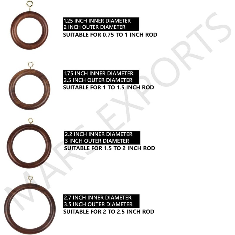 24 Wooden Curtain Rings with Clips – Fits 2.5 Inch