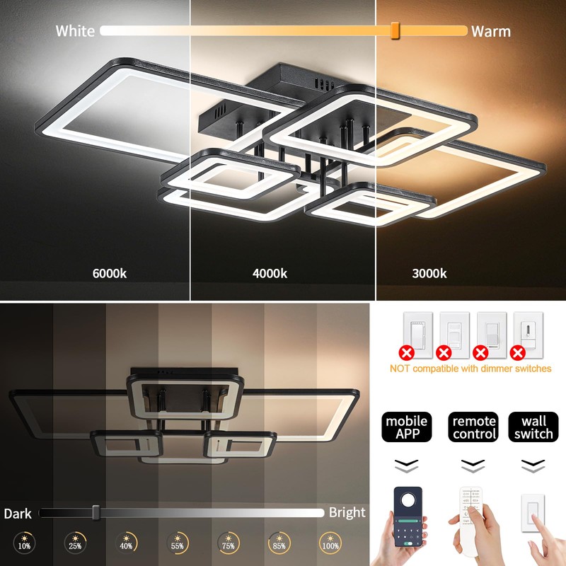 Shine LUEST Modern LED Ceiling Light Fixture Black Kitchen Lighting