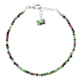 QNAVIC Ruby Zoisite Choker Bracelet for Women – Dainty Micro Round Beads, 8" Silver-Plated Chain, Healing Chakra Crystal Jewelry, Birthstone Gift for Her