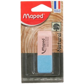 Maped Duo-Gom Medium Eraser - Natural Rubber Eraser without PVC - Pink and Blue - FSC Certified - Paper Packaging 100% Recyclable