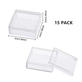 BENECREAT 15 Pack High Transparency 1.95x1.95x0.8 Inch Plastic Storage Containers Mini Earplugs Storage Box for Bead, Items and Small Jewelry Crafts