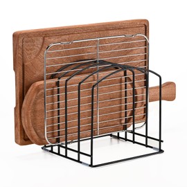 ziroland 5-Slot (Two Size Slots) Cutting Board Organizer, Bakeware Organizer, and Kitchen Cabinet Organizer for Baking Trays and Cookie Sheets - Black