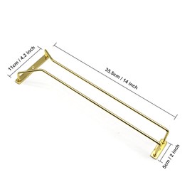 RedDreamer 14-Inch Gold Wine Glass Rack, Under Cabinet Wine Glass Holder Stainless Steel Stemware Rack - Hanging Stemware Holder for Cabinet Kitchen Bar, Set of 2
