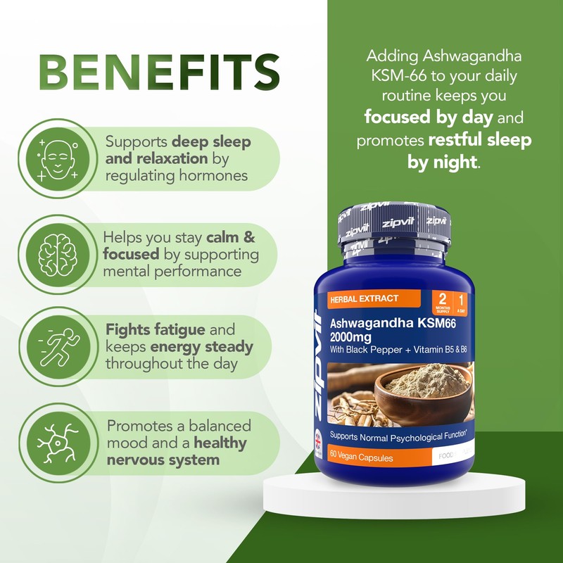 Zipvit Ashwagandha KSM 66 2000 mg with Vitamin B6, B5