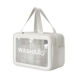 Transparent Wash Bag, Travel Cosmetic Bag, Dry Wet Separation Wash Bag, Portable Toiletry Bag, PVC Waterproof Toiletry Bag, Make Up Bag for Men and Women, White, L, Cosmetic bag