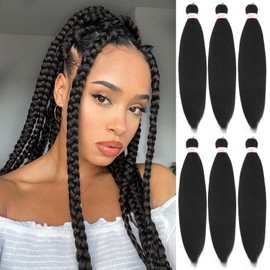 Black Braiding Hair Pre Stretched 16 Inch Yaki Hair Extensions for Braids 1b Pre Stretched Braiding Hair Hot Water Setting Short Crochet Braid(1B, 6 Packs, 16 Inch)