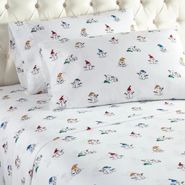 Shavel Home Products Micro Flannel Printed Deep-Pocket Sheet Set, California King, Snowman