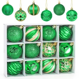 Christmas Baubles, Green, 6 cm, Pack of 12 Plastic Christmas Tree Baubles, Christmas Decoration, Christmas Baubles Ornaments, Shiny Christmas Tree Decoration for Party, Wedding, Christmas