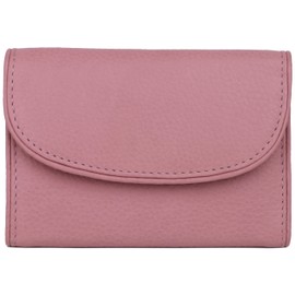Women's Leather RFID Bifold Wallet – Slim Snap Closure Wallet with Card Slots, Coin Pocket, ID Window & Back Zipper Pocket (Pink)
