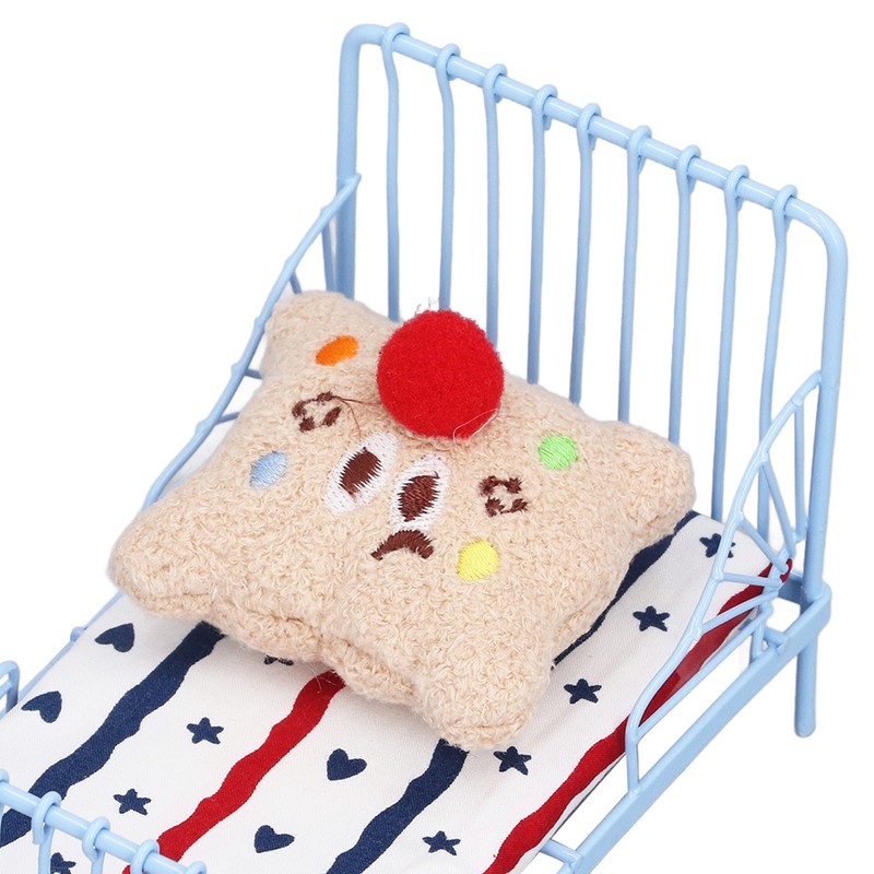 1:12 Miniature Bed Metal Structure Cute Pattern Sponge Cloth Mattress