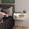 Veegle White Floating Nightstand with Charging Station and LED Lights,White
