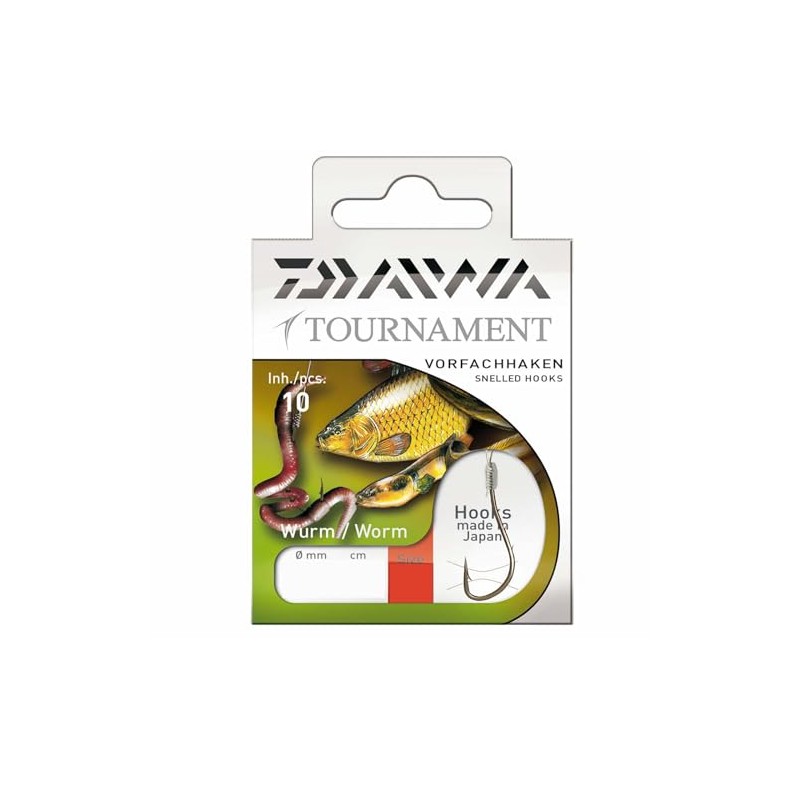Daiwa Tournament Snelled Worm Hooks 60cm 10pcs., Size 8