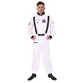 Mens Astronaut Costume - X-Large - White Spacesuit With Astronaut Decals - Adults Space Man Historical Fancy Dress