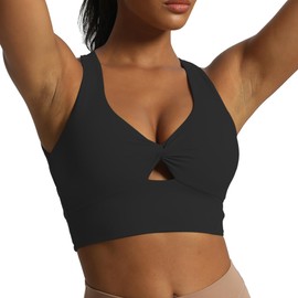 Aoxjox Women's Workout Sports Bras Twist Front Fitness Padded Training Gym Bra Yoga Crop Lola Tank Top (Black, Large)