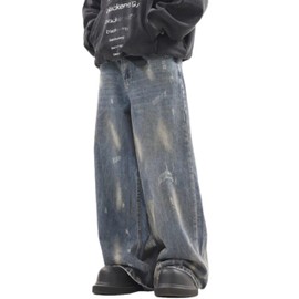 Men Baggy Jeans Y3k Hip Hop Skater Pants Vintage Jnco Jeans Loose Fit Skateboard Denim Pants Streetwear Blue