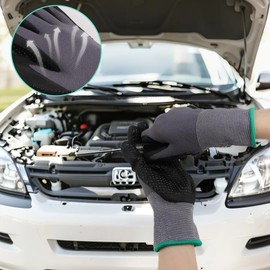 Hioip Nitrile Coated Anti-Slip Work Gloves 1 Pairs Safety Gardening Work Gloves Dots Strong Grip Mitts for Construction Landscaping Warehouse Automotive and Outdoor Use (Size M)