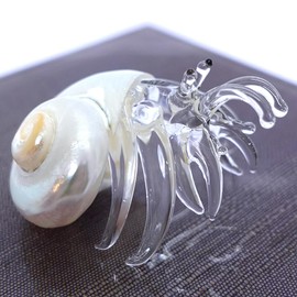 Sansukjai Sea Shell Seashell Hermit Crab Conch Tiny Miniature Figurines Beach Animals Hand Blown Glass Art Natural Collectible Gift Home Décor, T (Pearl)