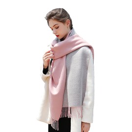 MOWEN Cashmere Scarf Women Oversized Pashmina Large Warm Scarves Wraps 2-Tone Solid Colour for Autumn Winter 70 x 200 cm, pink