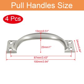 Piutouyar 4 Pcs Silver Pull Handles, Vintage Style Barn Door Handles Metal Gate Pull Handle Cabinet Handles for Drawer, Dresser, Cupboard, Closet (4 Inch Length)
