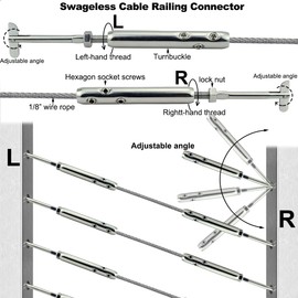 Iutuuk Swageless Tensioners for Metal Posts Cable Railing Hardware Kit, for 1/8 Stainless Steel Cable Rrailing System, Adjustable Angle, Left & Right 10 Pairs