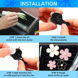 Daisy Car Decoration Flower Air Vent Clip, Colorful Car Accessories for Women Interior, Cute Set (Black, Pink, White)