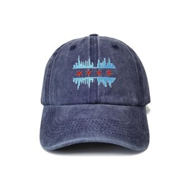 Shenbors Embroidered Baseball Hats, Chicago Illinois Skyline Flag (Navy Blue), One Size