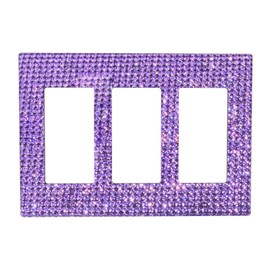 Purple Shiny Rhinestones Light Switch Cover 3 Gang Triple Rocker Wall Plate Bling Glitter Electrical Outlet Decorative for Women Girls Home Bedroom Bathroom Kitchen