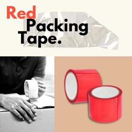 PSBM Red Packing Tape with Dispenser, 2.83 Inch x 55 Yards, 6 Pack, Heavy Duty Colored Packaging Tape for Dispenser Refill, Moving, Storage, Shipping