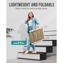WOA WOA 4 Step Ladder, Foldable Step Stool, Aluminum Lightweight Ladder for Home Kitchen Closet, Anti-Slip Pedals, Ease of Folding, Portable, 300lbs Capacity - Gold