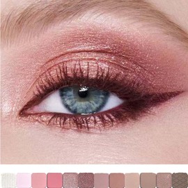 Okerker Glitter Matte Eyeshadow Makeup Palette, Purple Rose Brown Shimmer Eye Shadow Pallet, Natural-Look, Blendable Nude Eye Makeup #10