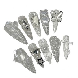 Shimmer y2k handmade nail tips - Coffin Ballet (length - part can be deleted by changing parts (-1,000 won) / 쉬머 y2k 수제네일팁 - 코핀발레(길이감-파츠변경일부삭제가능 (-1,000원)