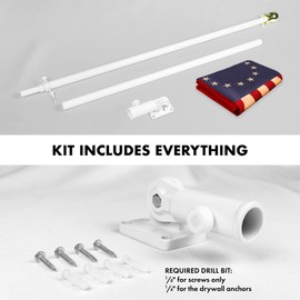 G128 Combo Pack: 6 Ft Aluminum Spinning Flagpole (White) & Betsy Ross Tea-Stained Flag 3x5 Ft, ToughWeave Pro Series Embroidered 420D Polyester | Pole with Flag Included