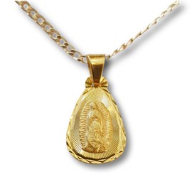 MXArtsCrafts - Collar de medalla virgen de Guadalupe de oro de 14 quilates, colgante de gota de oro con cadena Virgen de Guadalupe, medalla Virgen María, joyería religiosa regalo para bautismo Primera