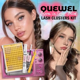 QUEWEL Pestañas Postizas Kit Completo, 120 Pestañas Individuales Incluye Pegamento Sellador Pinzas y Aplicador Para Principiantes y Expertos(FD-SBQ-TZ