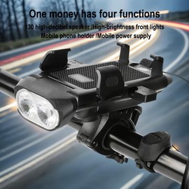 Linglance New 4 in 1 Bike Phone Holder with Light,Horn,USB Charging,500 Lumens,Ultra-Long Endurance,Rainproof,Easy Installation,for Night Riding,Commuters, Delivery Riders, Cyclists(Black)