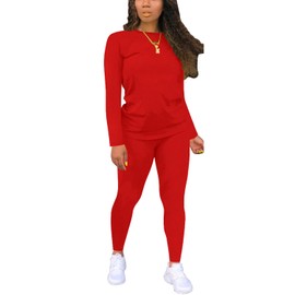 Nimsruc Two Piece Outfits For Women Jogging Suit Sweatsuits Sets Casual Matching Athletic Clothing Fashion Tracksuit Red M
